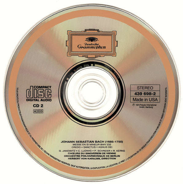 Johann Sebastian Bach - Herbert Von Karajan, Berliner Philharmoniker : Mass In B Minor (2xCD, Album, RE)