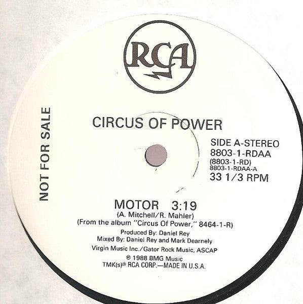 Circus Of Power : Motor (12", Single, Promo)