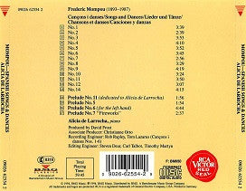 Frederic Mompou - Alicia de Larrocha : Mompou: Works For Piano - Spanish Songs & Dances (CD, Album, Comp)