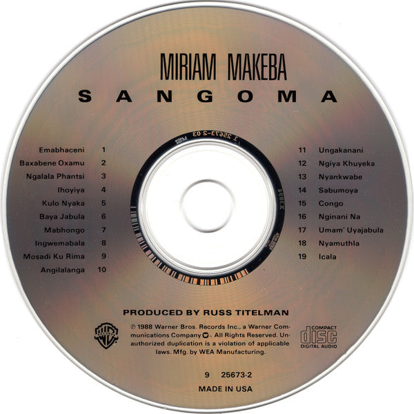 Miriam Makeba : Sangoma (CD, Album, RE)