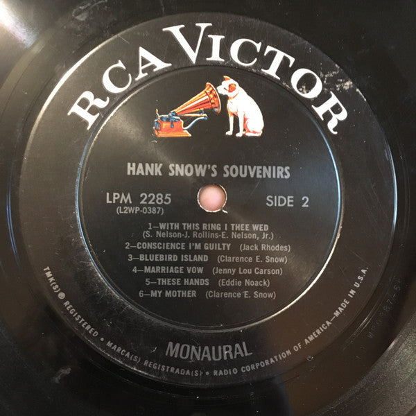 Hank Snow : Hank Snow's Souvenirs (LP, Album, Mono)