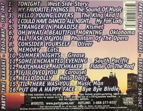 Unknown Artist : Party Tyme Karaoke - Broadway (CD+G)