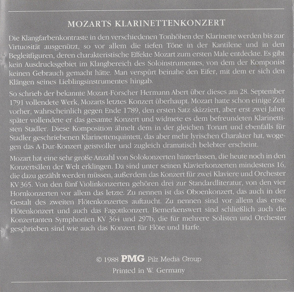 Wolfgang Amadeus Mozart - Joze Ostranc, Kamil Sreter, Mozart Festival Orchestra (2), Alberto Lizzio : Klarinettenkonzert A-Dur = Clarinet Concerto In A-Major KV 622, Fagottkonzert B-Dur = Bassoon Concerto In B Flat Major KV 191 (CD, Album)