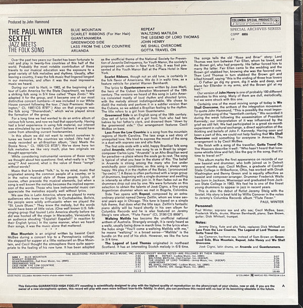 The Paul Winter Sextet - Jazz Meets The Folk Song (LP) (VG+) - Endless Media