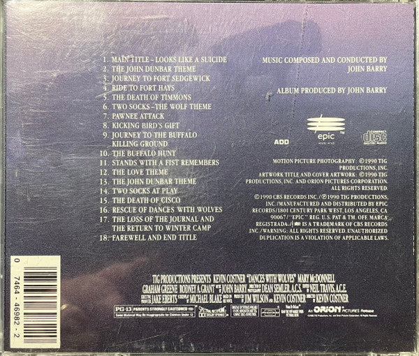 John Barry : Dances With Wolves (Original Motion Picture Soundtrack) (CD, Album, DID)
