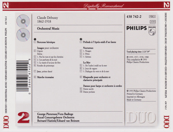 Claude Debussy - Concertgebouworkest, Bernard Haitink, Eduard Van Beinum : Orchestral Music (including: Prélude à l'Après-midi d'un faune / Images / La Mer / 3 Nocturnes) (2xCD, Comp, RM)