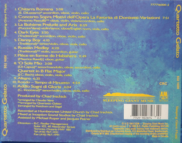 Quartetto Gelato : Quartetto Gelato (CD, Album, Club)