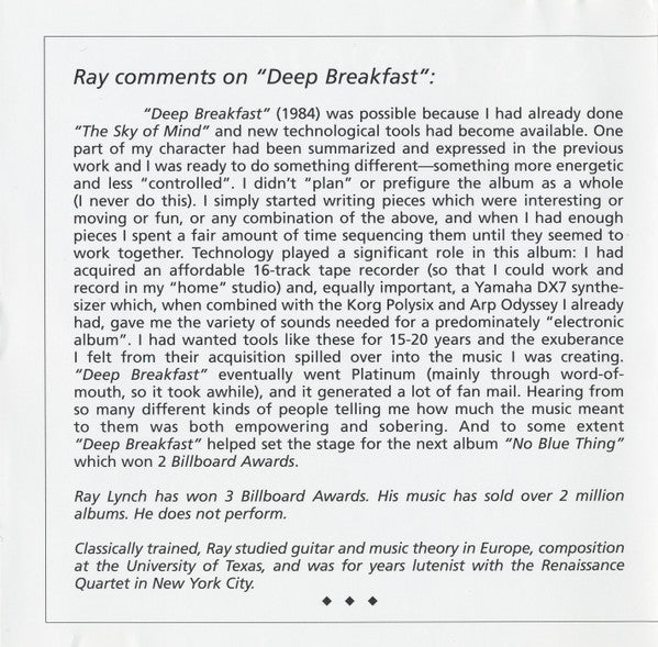 Ray Lynch : Deep Breakfast (CD, Album, RE)