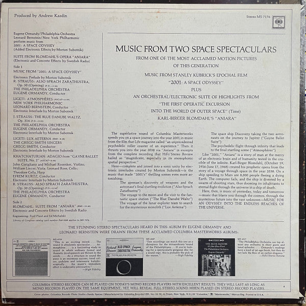 Eugene Ormandy / The Philadelphia Orchestra / Leonard Bernstein / New York Philharmonic / Werner Janssen / Wiener Volksopernorchester : Selections From "2001: A Space Odyssey" / Suite From "Aniara" (LP, Comp)