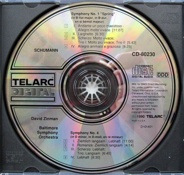 Robert Schumann / David Zinman / Baltimore Symphony Orchestra - Symphonies No. 1 "Spring" And No. 4 (CD) (VG+) - Endless Media