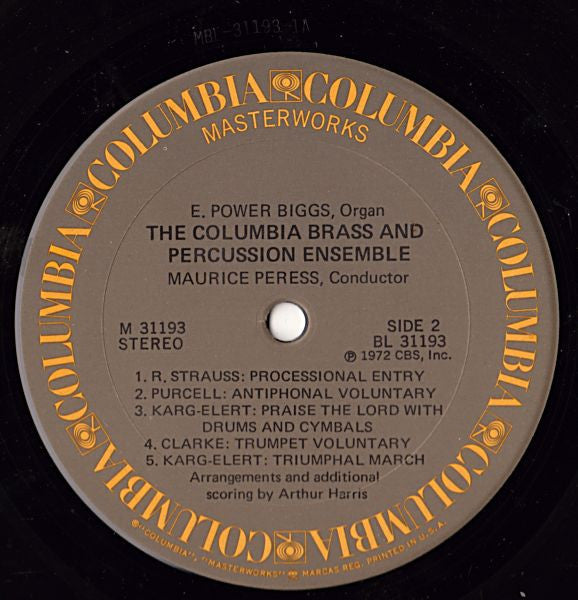 E. Power Biggs, The Columbia Brass And Percussion Ensemble, Maurice Peress - Music For Organ, Brass And Percussion (LP) (VG) - Endless Media