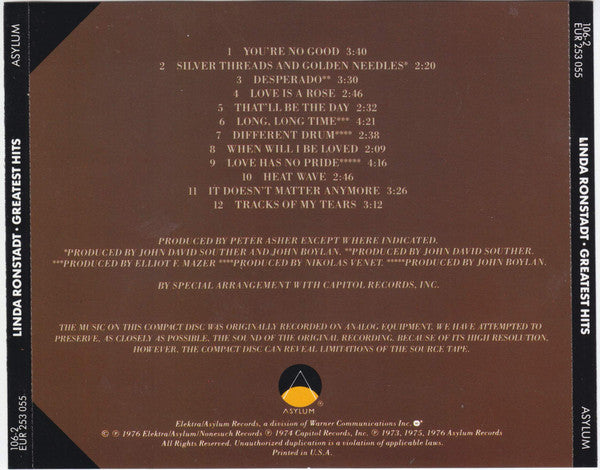 Linda Ronstadt : Greatest Hits (CD, Comp, RE, All)