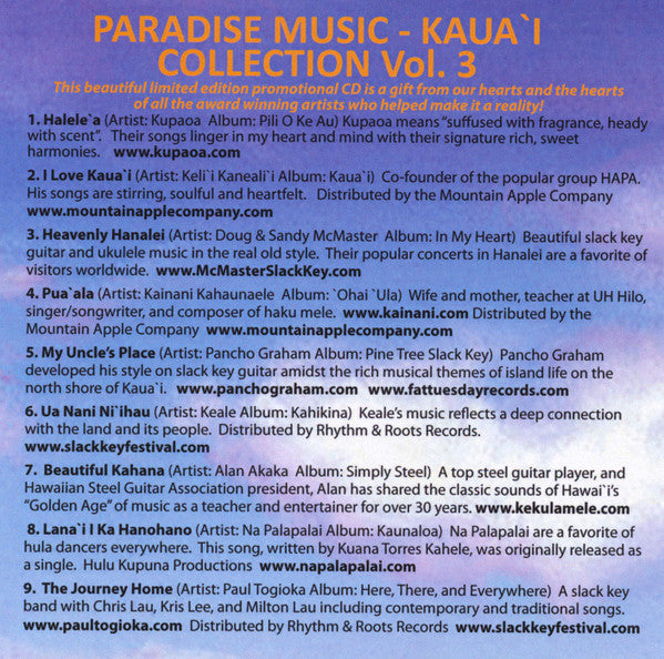 Various : Paradise Music - Kaua'i Hawaiian Music Store Collection Vol. 3 (CD, Album, Comp, Promo)
