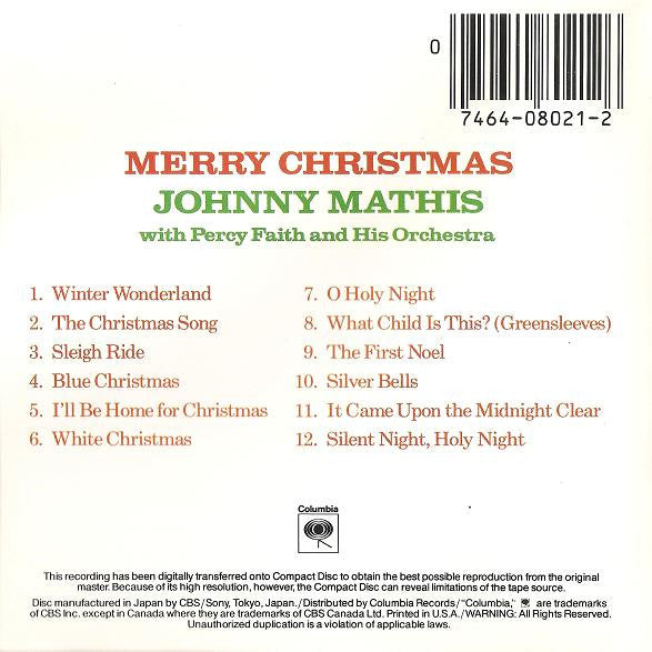 Johnny Mathis With Percy Faith & His Orchestra : Merry Christmas (CD, Album, RE)