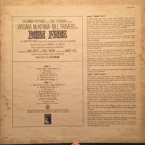 John Barry : Born Free (Original Sound Track Recording) (LP, Album, Mono)