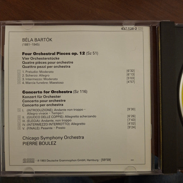 Béla Bartók - Chicago Symphony Orchestra, Pierre Boulez : Concerto For Orchestra = Konzert Für Orchester = Concerto Pour Orchestre / 4 Orchestral Pieces = Orchesterstücke Op. 12 (CD, Album, RE, RP)