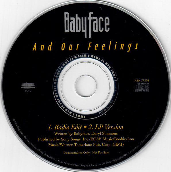 Babyface : And Our Feelings (CD, Single, Promo)