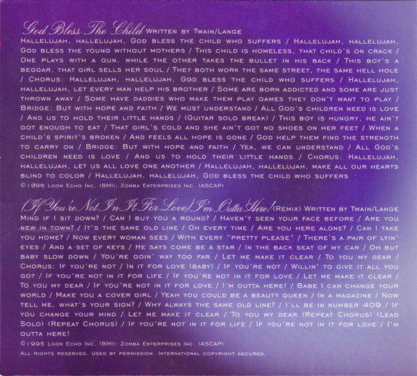 Shania Twain : God Bless The Child / (If You're Not In It For Love) I'm Outta Here! (Remix) (CD, Single)