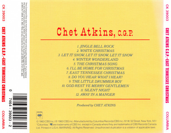 Chet Atkins : East Tennessee Christmas (CD, Album, RE, RM)
