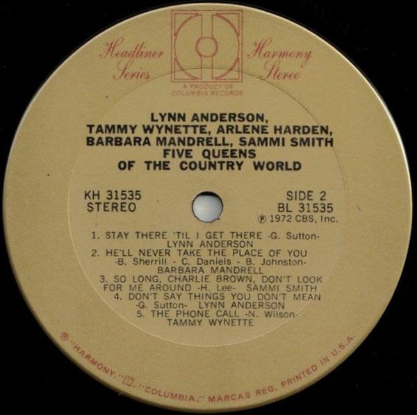 Various : Lynn Anderson, Tammy Wynette, Arlene Harden, Barbara Mandrell, Sammi Smith Five Queens Of The Country World (LP, Comp)