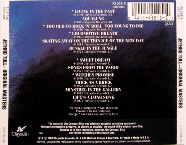Jethro Tull : Original Masters (CD, Comp, Club, RE)