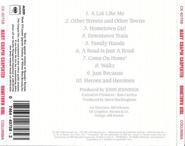 Mary Chapin Carpenter : Hometown Girl (CD, Album, RE, RP)