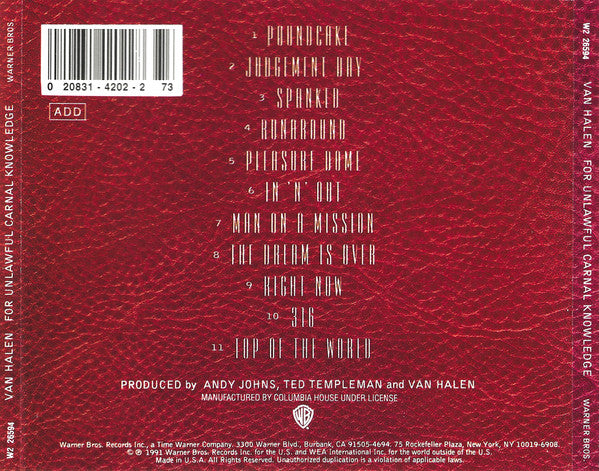Van Halen : For Unlawful Carnal Knowledge (CD, Album, Club, ARC)