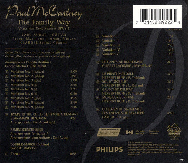 Paul McCartney - Carl Aubut, Claire Marchand, André Moisan, The Claudel String Quartet : The Family Way (CD, Album)