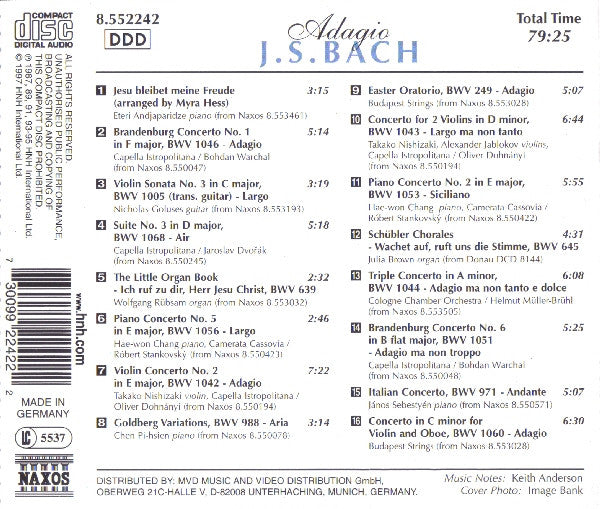 Johann Sebastian Bach : Adagio J.S. Bach (CD, Comp)