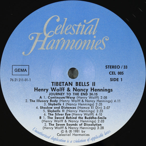Henry Wolff & Nancy Hennings : Tibetan Bells II (LP, Album, RE)