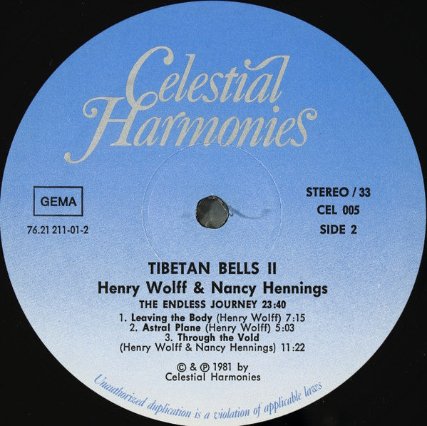 Henry Wolff & Nancy Hennings : Tibetan Bells II (LP, Album, RE)