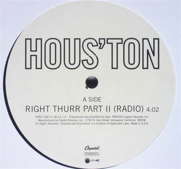 Houston (2) : Right Thurr Part II (12", Promo)
