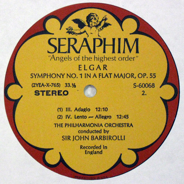 Sir Edward Elgar - Sir John Barbirolli, Philharmonia Orchestra : Symphony No. 1 In A Flat (LP)