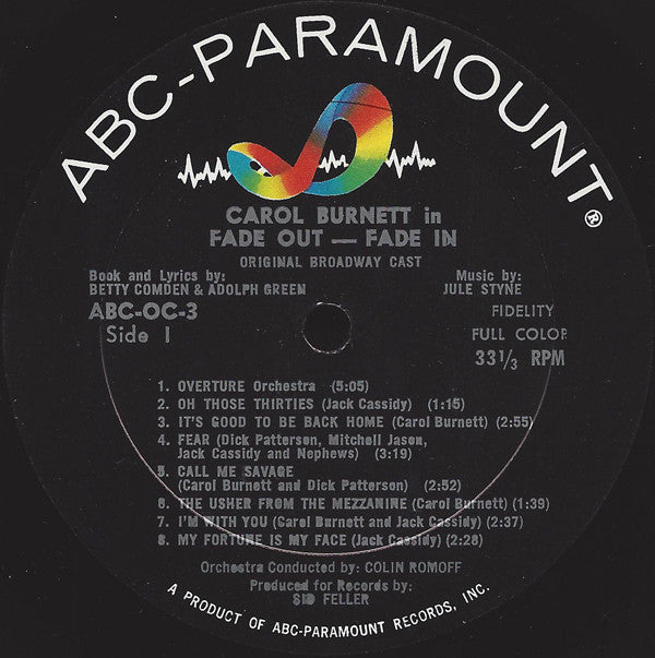 Jule Styne / Carol Burnett Also Starring Jack Cassidy : Fade Out - Fade In (Original Broadway Cast) (LP, Album, Mono)