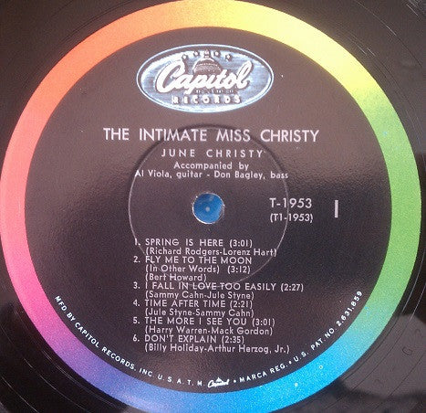 June Christy : The Intimate Miss Christy (LP, Album, Mono, Scr)