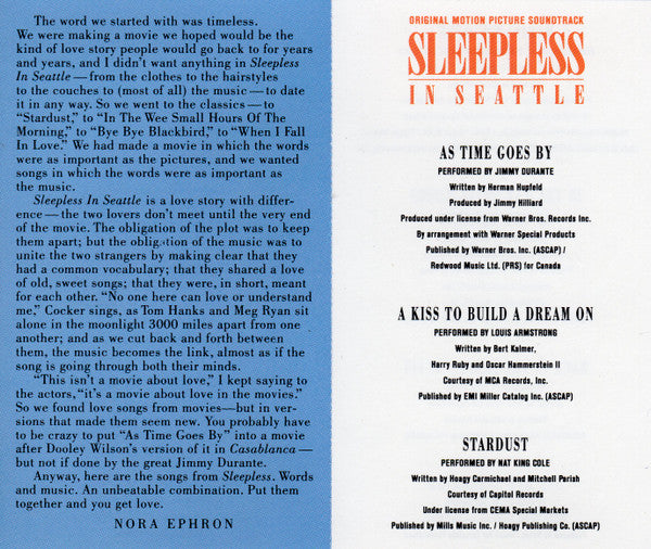 Various : Sleepless In Seattle (Original Motion Picture Soundtrack) (Cass, Comp)