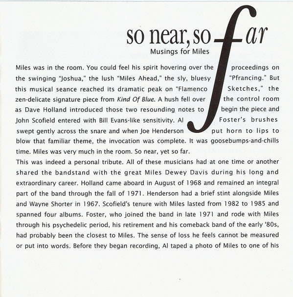 Joe Henderson : So Near, So Far (Musings For Miles) (CD, Album)