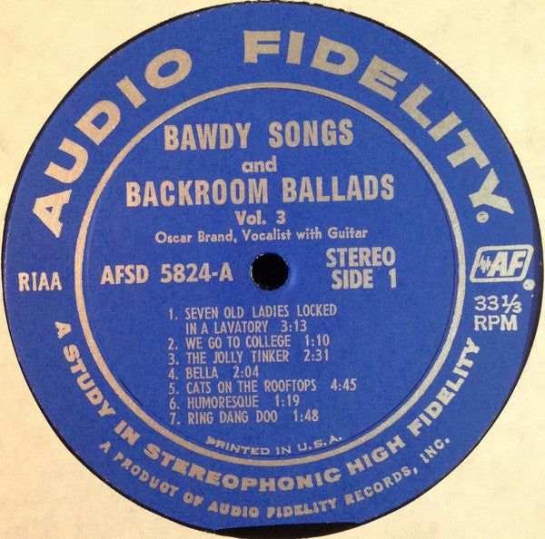 Oscar Brand - Bawdy Songs And Backroom Ballads Vol. 3 (LP) (VG+) - Endless Media