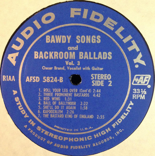 Oscar Brand - Bawdy Songs And Backroom Ballads Vol. 3 (LP) (VG+) - Endless Media