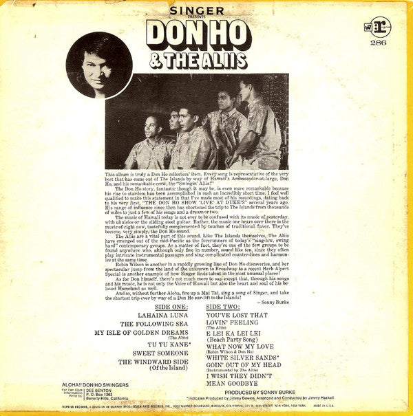 Don Ho And The Aliis : Singer Presents (LP, Album)
