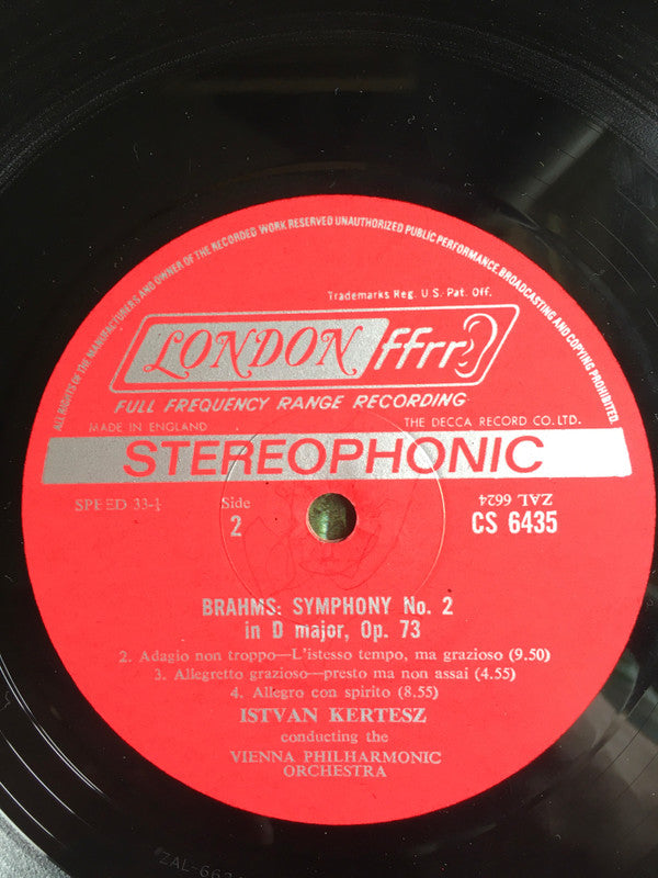Johannes Brahms, István Kertész, Wiener Philharmoniker : Symphony No. 2 (LP, RE)