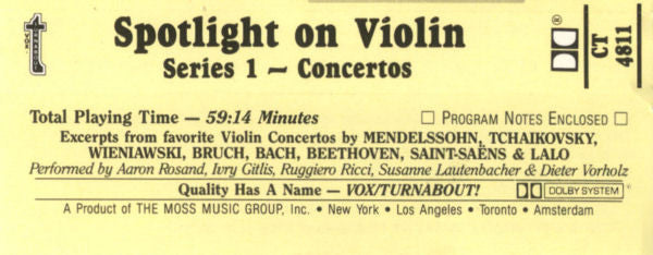Various : Spotlight On Violin Series 1 - Concertos (Cass, Comp)