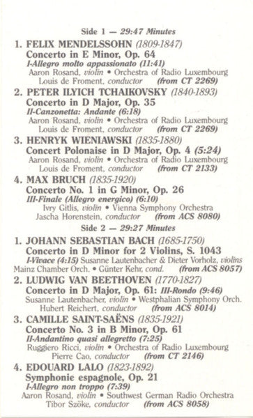 Various : Spotlight On Violin Series 1 - Concertos (Cass, Comp)