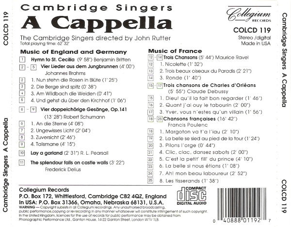 The Cambridge Singers Directed By John Rutter : A Cappella (CD)