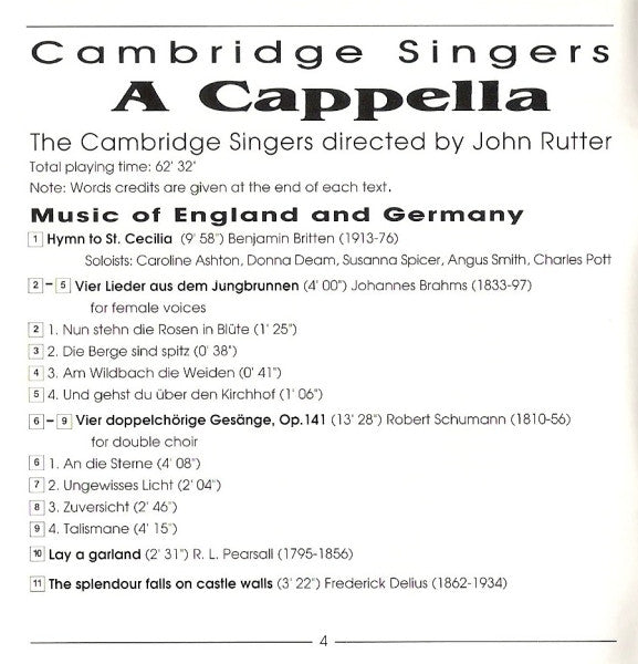 The Cambridge Singers Directed By John Rutter : A Cappella (CD)