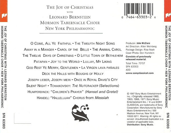 Leonard Bernstein, Mormon Tabernacle Choir, New York Philharmonic : The Joy Of Christmas (CD, Album, Comp, RE)