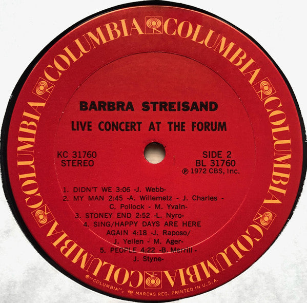 Barbra Streisand - Live Concert At The Forum (LP) (G+) - Endless Media
