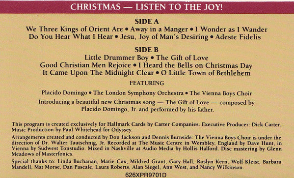 Placido Domingo / London Symphony Orchestra / Die Wiener Sängerknaben - Christmas: Listen To The Joy (Cassette) (VG+) - Endless Media