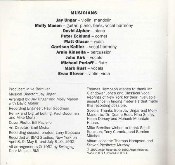 Stephen Foster, Thomas Hampson, Jay Ungar, Molly Mason, David Alpher : American Dreamer: Songs of Stephen Foster (CD, Album)