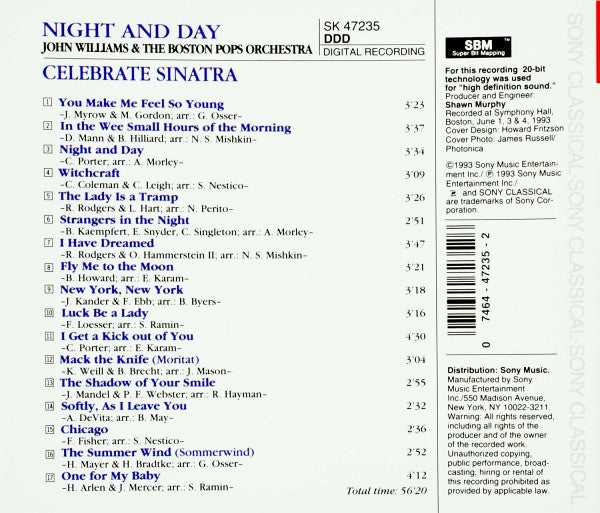 John Williams (4) & Boston Pops Orchestra : Night And Day (Celebrate Sinatra) (CD)
